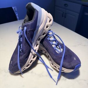 On Running Athletic Shoes in Blue and Light Purple